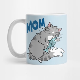 Mom - Gray Tabby Cat with a Fish Mug